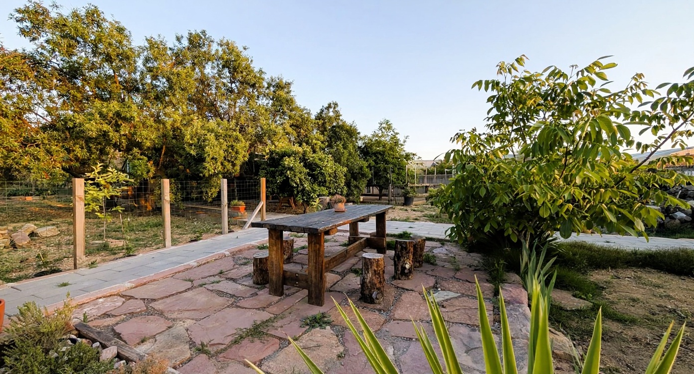 Mesa de piedra al atardecer
